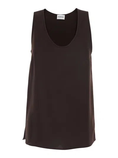 P.a.r.o.s.h Brown Sleeveless Top With Round Neck In Fabric Woman