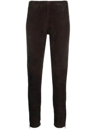 P.A.R.O.S.H BROWN SLIM-FIT SUEDE TROUSERS
