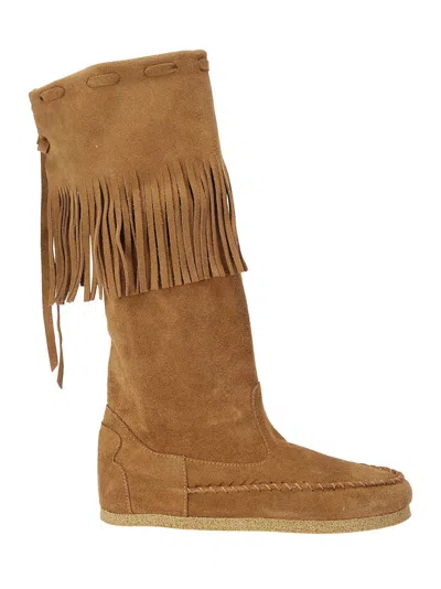 P.a.r.o.s.h Brown Suede Boots With Festoon Hem