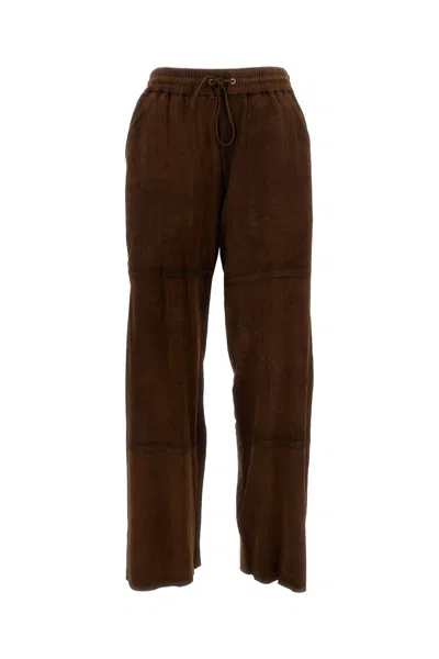 P.a.r.o.s.h Brown Suede Trousers With Elastic Waistband