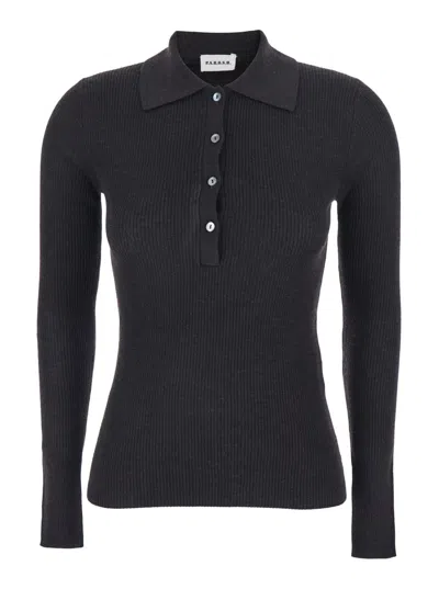 P.a.r.o.s.h Brown Sweater With Polo Collar And Ribbed Design In Wool Blend Woman In Blue