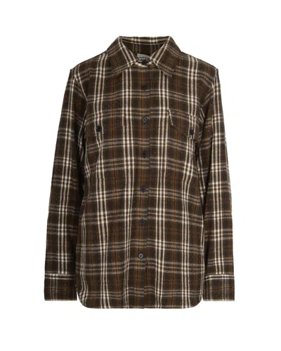 P.A.R.O.S.H BROWN TARTAN PATTERN COTTON SHIRT WITH SEQUIN DETAILING