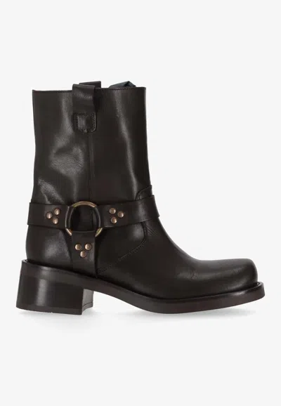 P.a.r.o.s.h Buckled Leather Ankle Boots In Brown