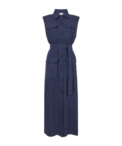 P.a.r.o.s.h Button Belt Maxi Dress In Blue