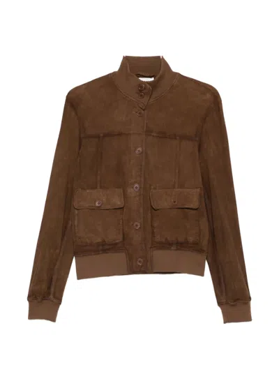 P.a.r.o.s.h Buttoned Suede Jacket In Brown