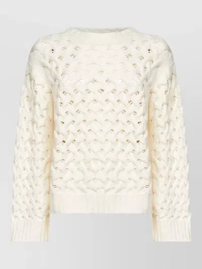 P.a.r.o.s.h Cable Knit Crew Neck Long Sleeve Top In Neutral