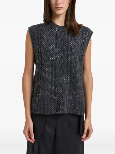 P.a.r.o.s.h Cable-knit Rhinestone-embellished Sweater In Gray