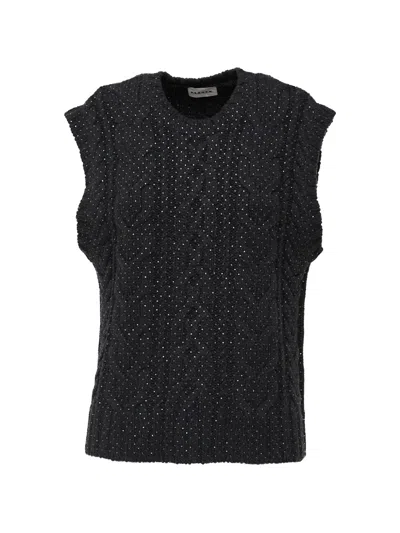P.a.r.o.s.h Cable-knit Rhinestone-embellished Vest In Black