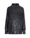 P.a.r.o.s.h Sequined Black Shirt With Classic Collar And Flap Pockets In Black