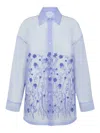 P.a.r.o.s.h Parosh Silk Organza Shirt With Tone-on-tone Flower Embroidery In Azul