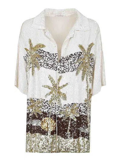 P.a.r.o.s.h Palm Print Sequined Shirt In White