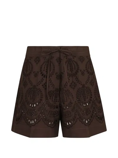 P.a.r.o.s.h Broderie Anglaise Brown Shorts With Drawstring Waist