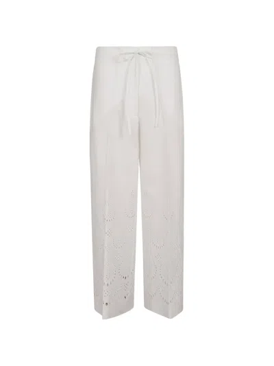 P.a.r.o.s.h High-waisted White Trousers With Intricate Eyelet Embroidery