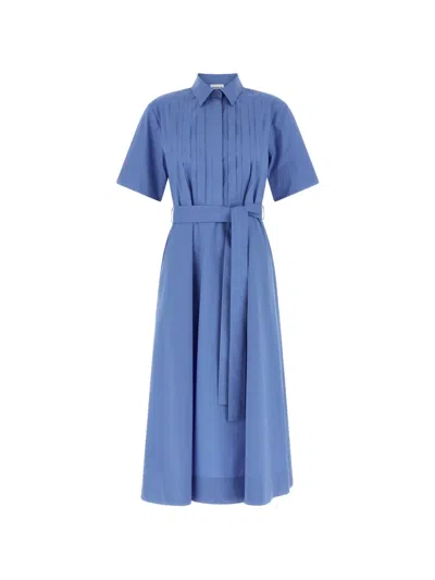 P.a.r.o.s.h . Short Sleeve Pleated Long Dress In Blue