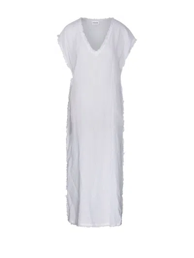 P.a.r.o.s.h . Cap Sleeved Frayed Midi Dress In White