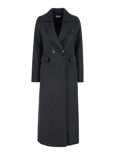 P.A.R.O.S.H GREY DOUBLE-BREASTED COAT IN WOOL WOMAN