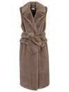 P.a.r.o.s.h Parosh Eco Fur Vest With Pointed Lapels And Belt In Tortora
