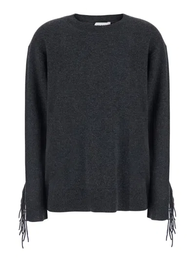 P.a.r.o.s.h . Cashmere Crew Neck With Frayed Cuffs Sweater In Gray