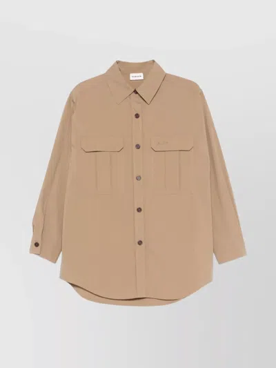 P.a.r.o.s.h Casual Box-pleat Detail Collared Neck Top In Brown