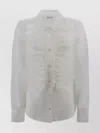 P.a.r.o.s.h Casual Long Sleeves Collared Neck Ruffled Front In White
