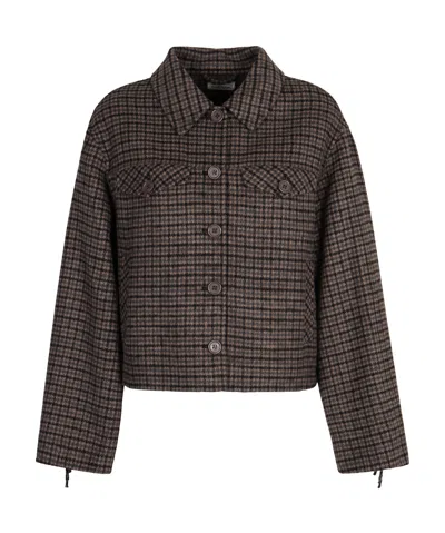 P.a.r.o.s.h . Checked Frined-sleeve Cropped Jacket In Gray