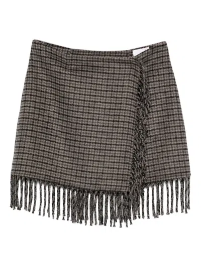 P.a.r.o.s.h Checked Fringe Skirt In Gray