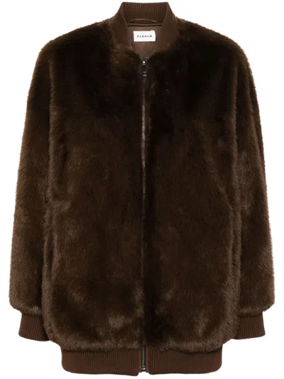 P.A.R.O.S.H PAROSH CHOCOLATE BROWN FAUX-FUR JACKET 