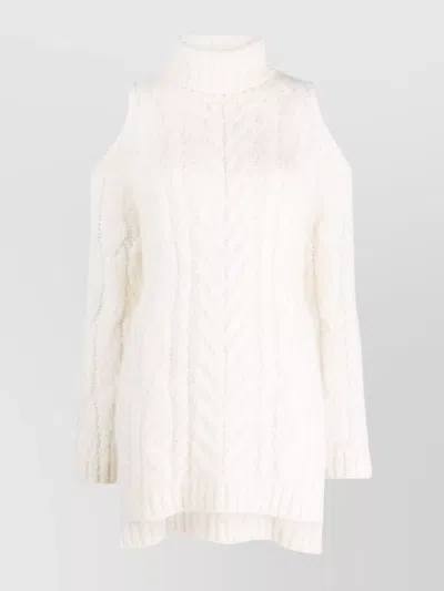 P.a.r.o.s.h Chunky Cable-knit Cold-shoulder Jumper Turtleneck In White