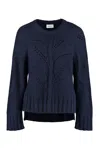 P.a.r.o.s.h Chunky Knit Sweater With Openwork Leaf Patterns In Blue