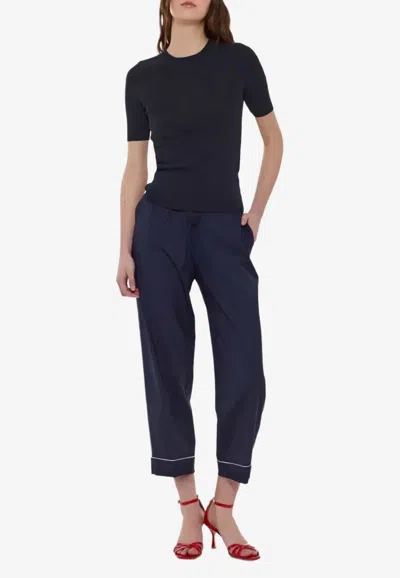 P.a.r.o.s.h Cipria Short-sleeved Ribbed Knit Top In Blue