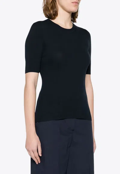P.a.r.o.s.h Cipria Short-sleeved Ribbed Knit Top In Blue