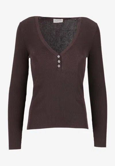 P.a.r.o.s.h Long Sleeve V Neck Ribbed Button Top In Burgundy
