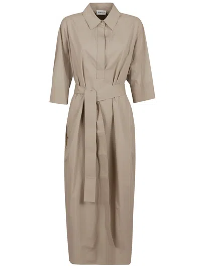 P.a.r.o.s.h Parosh Classic Button-down Midi Dress With Belted Waist In Beige