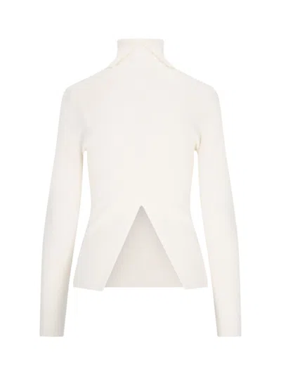 P.A.R.O.S.H CLASSIC TURTLENECK IN WHITE WOOL RIBBED KNIT