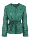 P.a.r.o.s.h Parosh Floral Lace Jacket With Cinched Waist And Belt In Green