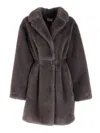 P.a.r.o.s.h Faux Fur Short Coat With Belted Waist In Black