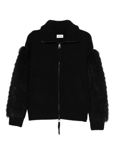 P.a.r.o.s.h Fur-trimmed Ribbed Cardigan In Black