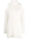 P.a.r.o.s.h Chunky Cable-knit Cold-shoulder Jumper Turtleneck In White