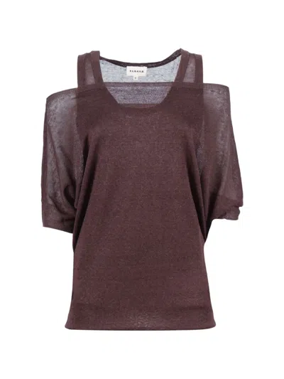 P.a.r.o.s.h Cold-shoulder Layered-effect Top In Brown