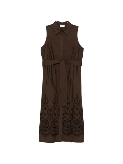 P.a.r.o.s.h Collar Embellished Midi Dress In Brown