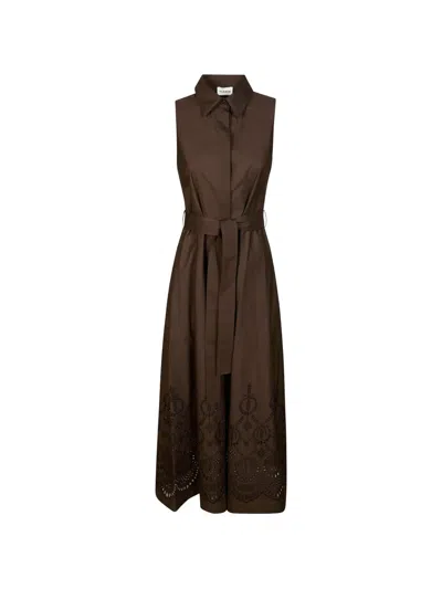 P.a.r.o.s.h Collared Broderie Maxi Dress In Brown