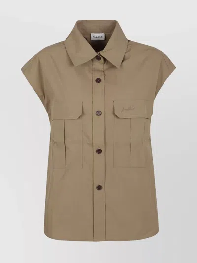 P.a.r.o.s.h Collared Cap Sleeves Pleated Back Chest Pockets In Neutrals
