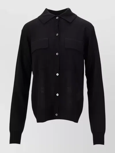 P.a.r.o.s.h Collared Cardigan Long Sleeves Front Pockets In Black
