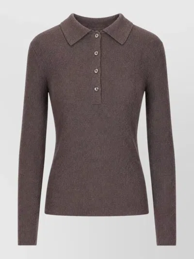 P.a.r.o.s.h Collared Knit Top Long Sleeve Ribbed In Gray