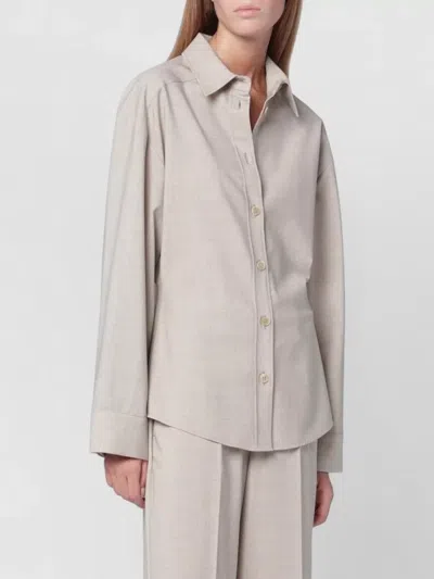 P.a.r.o.s.h Collared Long Sleeve Relaxed Fit Top In Neutral