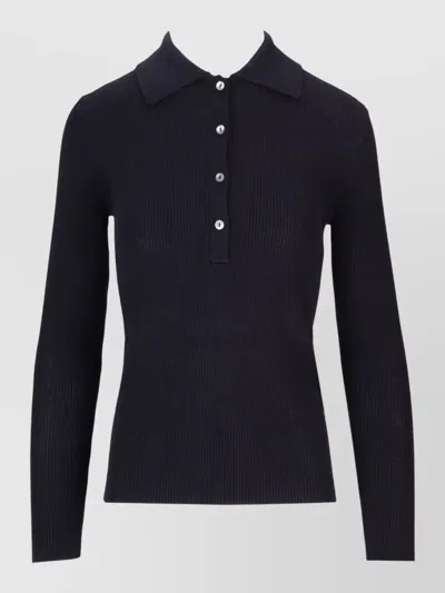 P.a.r.o.s.h Collared Rib Knit Long Sleeve Top In Black