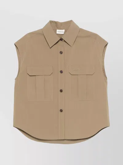 P.a.r.o.s.h Collared Sleeveless Top Front Pockets In Neutral