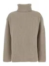 P.a.r.o.s.h Want High Neck Sweater In Sand Ribbed Cashmere In Beige
