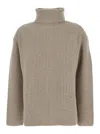 P.a.r.o.s.h Want High Neck Sweater In Sand Ribbed Cashmere In Beige