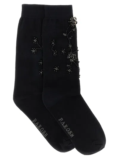 P.a.r.o.s.h Crystal-embellished Floral Socks In Black